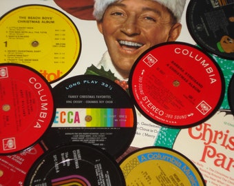 Christmas Coasters, 4 music coasters for drinks, upcycled Christmas vinyl records, Holiday record coasters