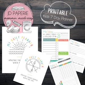 Kids Daily Planner | Printable Planner | Organizing | Daily Planner Download | Daily Routine Chore Chart | Homeschool Daily To Do List