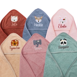 Kapuzenhandtuch mit Namen bestickt 100 cm x 100 cm oder 80 x 80 cm viele Farben und Motive Badetuch Baby Babybadetuch personalisiert