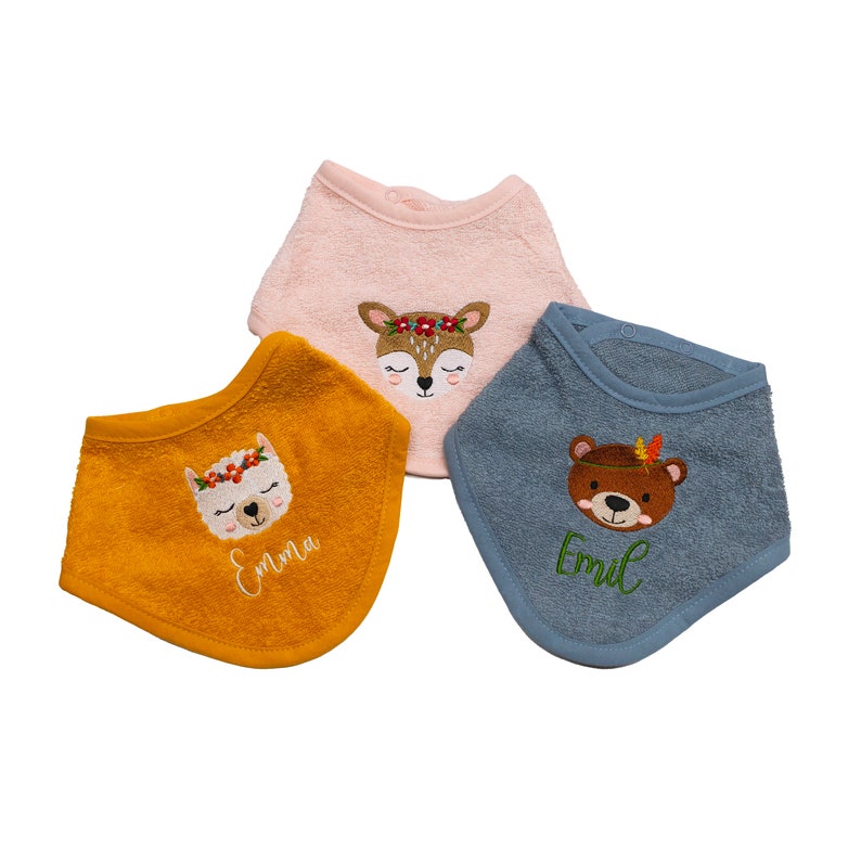 Halstuch für Babys mit Name Frottee Baumwolle Farbwahl Motivwahl Bild 1