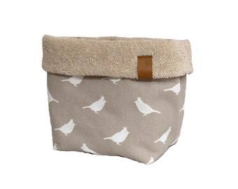 Utensilo fabric basket beige taupe bird canvas terry cloth