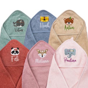 Personalized hooded towel - 100 cm x 100 cm or 80 x 80 cm - embroidered with name and motif - unique baby gift - handmade