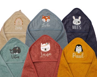 Hooded towel 80 x 80 cm embroidered with name bath towel baby baby bath towel personalized choice of color motif choice