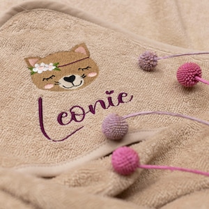 Hooded towel embroidered with name, 100 cm x 100 cm or 80 x 80 cm, many colors and designs, baby bath towel, personalized baby bath towel image 12