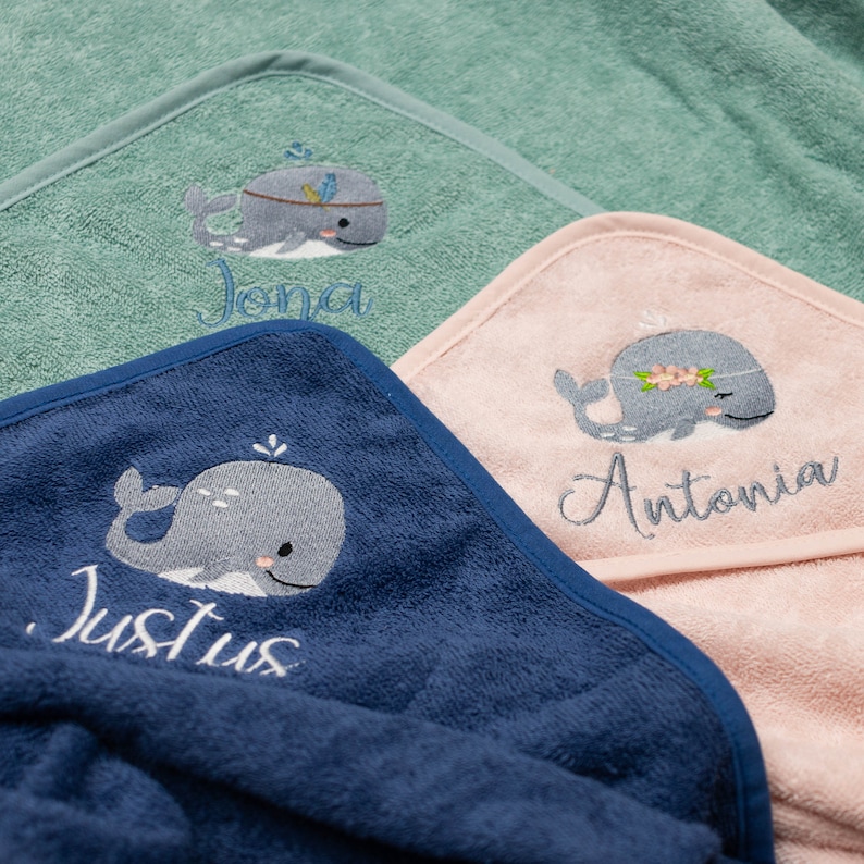 Hooded towel 80 x 80 cm embroidered with name bath towel baby baby bath towel personalized choice of color motif choice image 3