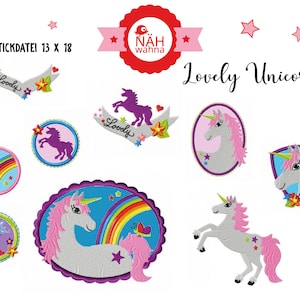 15 Stickdateien 10 x 10 und 13 x 18 große Stickserie Lovely Unicorn Bild 1