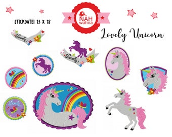 15 embroidery files - 10 x 10 and 13 x 18 - large embroidery series - Lovely Unicorn