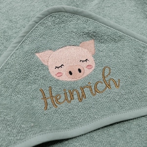 Hooded towel embroidered with name, 100 cm x 100 cm or 80 x 80 cm, many colors and designs, baby bath towel, personalized baby bath towel image 13
