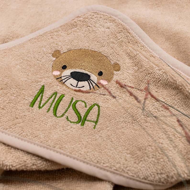 Hooded towel embroidered with name, 100 cm x 100 cm or 80 x 80 cm, many colors and designs, baby bath towel, personalized baby bath towel image 7