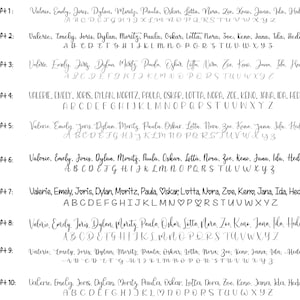 May include: A digital image showing ten different fonts, each with the same set of names and letters. The fonts are labeled "Schrift 1" through "Schrift 10".