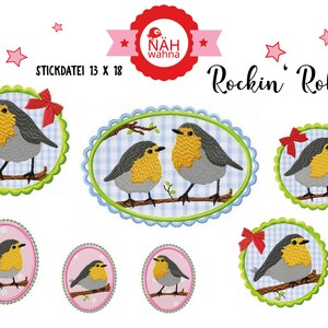7 Stickdateien 10 x 10 und 13 x 18 große Stickserie Rockin' Robin Bild 1