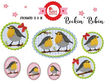 7 embroidery files - 10 x 10 and 13 x 18 - large embroidery series - Rockin' Robin
