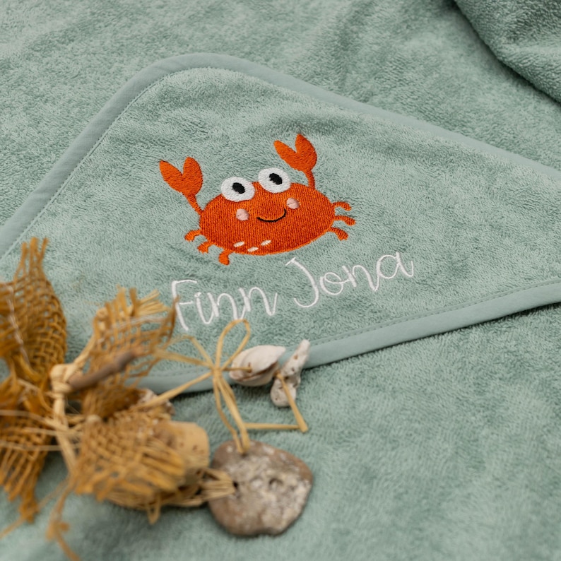 Hooded towel embroidered with name, 100 cm x 100 cm or 80 x 80 cm, many colors and designs, baby bath towel, personalized baby bath towel image 9
