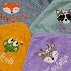 Hooded towel 80 x 80 cm embroidered with name bath towel baby baby bath towel personalized choice of color motif choice image 5