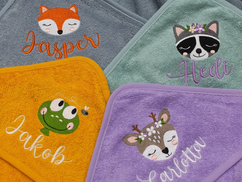 Hooded towel 80 x 80 cm embroidered with name bath towel baby baby bath towel personalized choice of color motif choice image 5