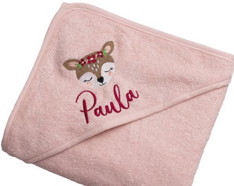 Hooded towel embroidered with name 100 cm x 100 cm or 80 x 80 cm many colors and motifs bath towel baby baby bath towel personalized