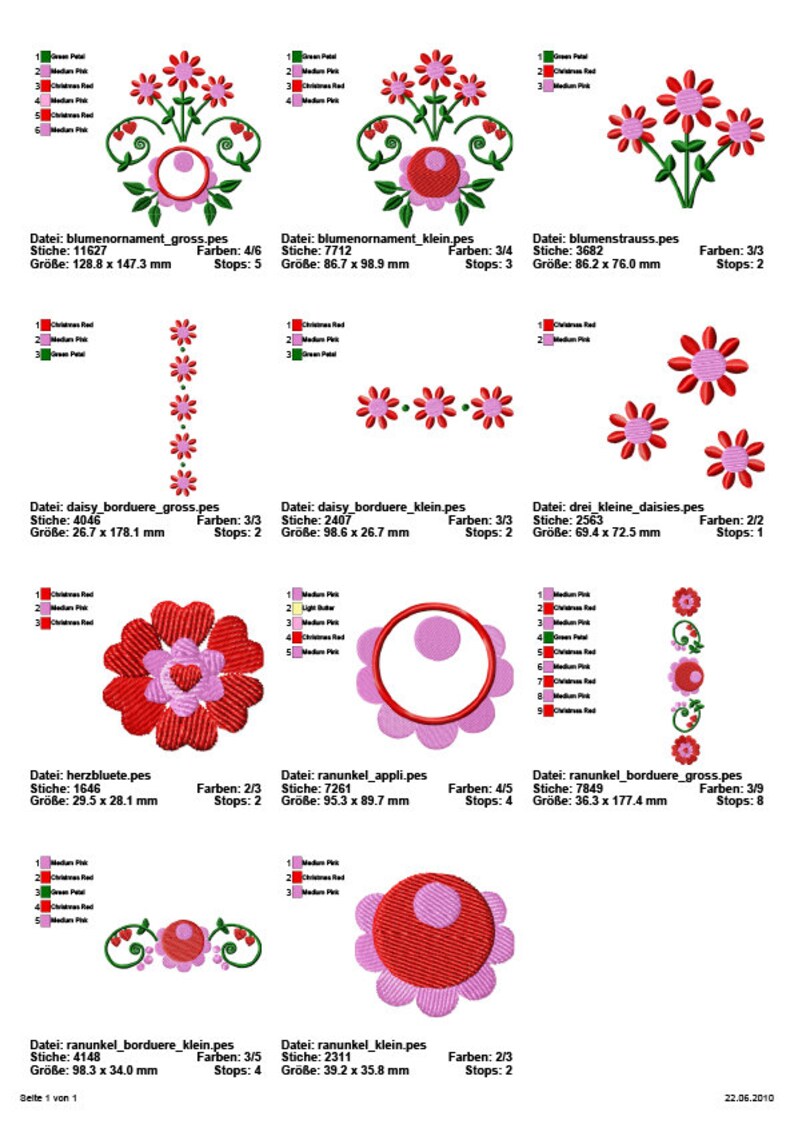 11 Stickdateien 10 x 10 und 13 x 18 große Stickserie Bauerngarten Bild 2
