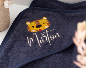 Hooded towel 100 cm x 100 cm or 80 x 80 cm embroidered with name bath towel baby baby bath towel personalized choice of color choice of motif