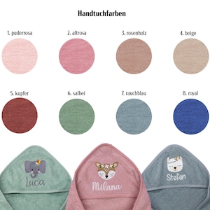 Hooded towel embroidered with name, 100 cm x 100 cm or 80 x 80 cm, many colors and designs, baby bath towel, personalized baby bath towel image 18