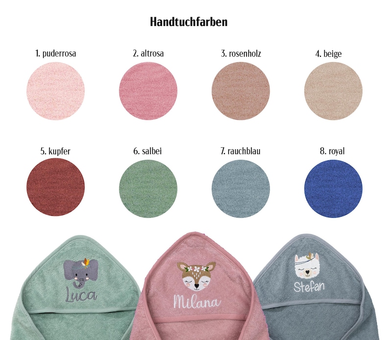 Hooded towel embroidered with name, 100 cm x 100 cm or 80 x 80 cm, many colors and designs, baby bath towel, personalized baby bath towel image 18