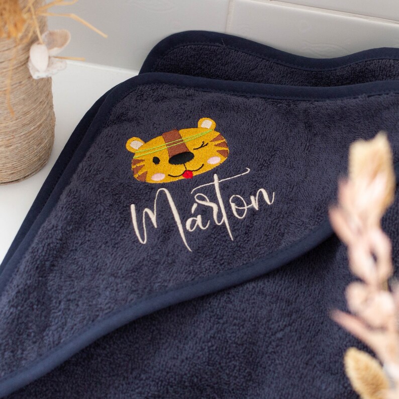 Hooded towel 80 x 80 cm embroidered with name bath towel baby baby bath towel personalized choice of color motif choice image 4