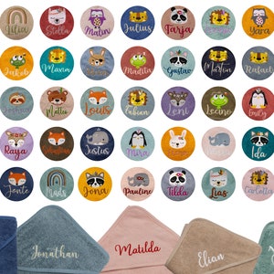 Hooded towel 80 x 80 cm embroidered with name bath towel baby baby bath towel personalized choice of color motif choice image 8