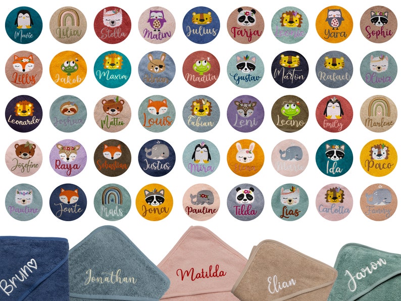 Hooded towel 80 x 80 cm embroidered with name bath towel baby baby bath towel personalized choice of color motif choice image 8