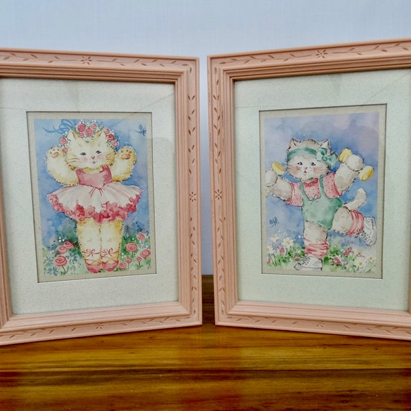 1980s Ballerina & Aerobics Kitten - Framed Prints by Barbara Mock - Homco Home Interiors