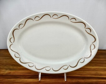 Jackson Custom China - White Oval Platter - Tan Swish - Restaurant Diner Ware