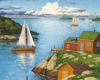 Sheds Along the Point- Original Oil Painting 36" x 24" by Paul Hannon- Canadian Tax included- FREE SHIPPING Canada