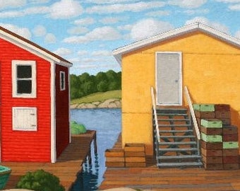 Two Sheds Original Oil Painting 20" x 36" 2007 by Paul Hannon- Canadian Tax included- FREE SHIPPING Canada