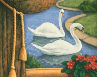 Still Life With Swans- Original Oil Painting on Canvas- 24" h x 20"w by Paul Hannon- Canadian Tax included- FREE SHIPPING Canada & US