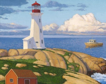 Lighthouse at the Cove 12" x 9" stretched canvas print by Paul Hannon - Canadian Tax included- FREE SHIPPING Canada & US