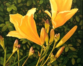 Lilies- Original oil on Canvas- 28 x 22 inches by Paul Hannon, FREE SHIPPING Canada