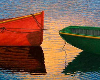 Two Boats  12" x 24" Stretched canvas print by Paul Hannon-Canadian Tax Included!-FREE Shipping Canada & US