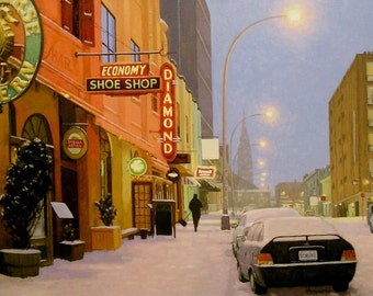 Light Snow on Argyle Street 16" x 26" stretched canvas print by Paul Hannon - Canadian Tax included- FREE SHIPPING Canada & US