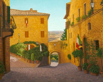 Pienza Morning- Original Oil Painting 26" x 40"-by Paul Hannon- Canadian Tax included- FREE SHIPPING Canada