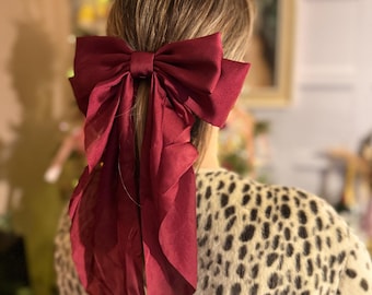 Burgundy Red Satin Hair Bow