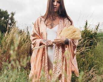 Rose Gold Sequin Kimono