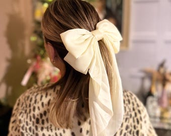 Ivory Satin Hair Bow