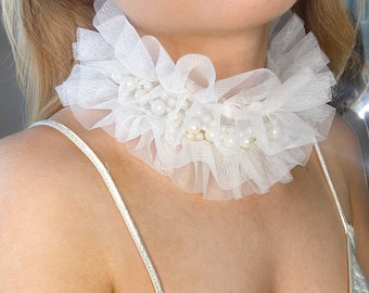 Pearl Beaded Ruffle Collar