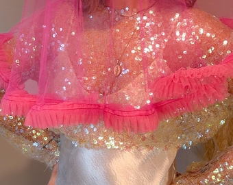 Hot Pink Ruffle Veil