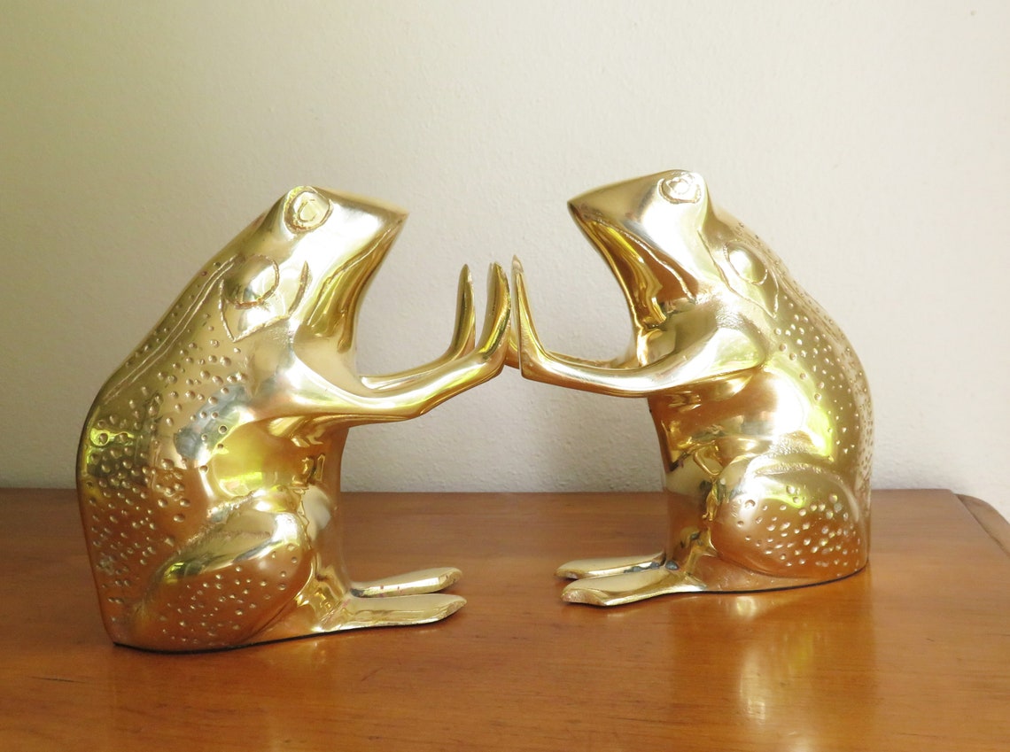 Frog Bookends Vintage Brass Gold Figurine Book End Heavy Etsy