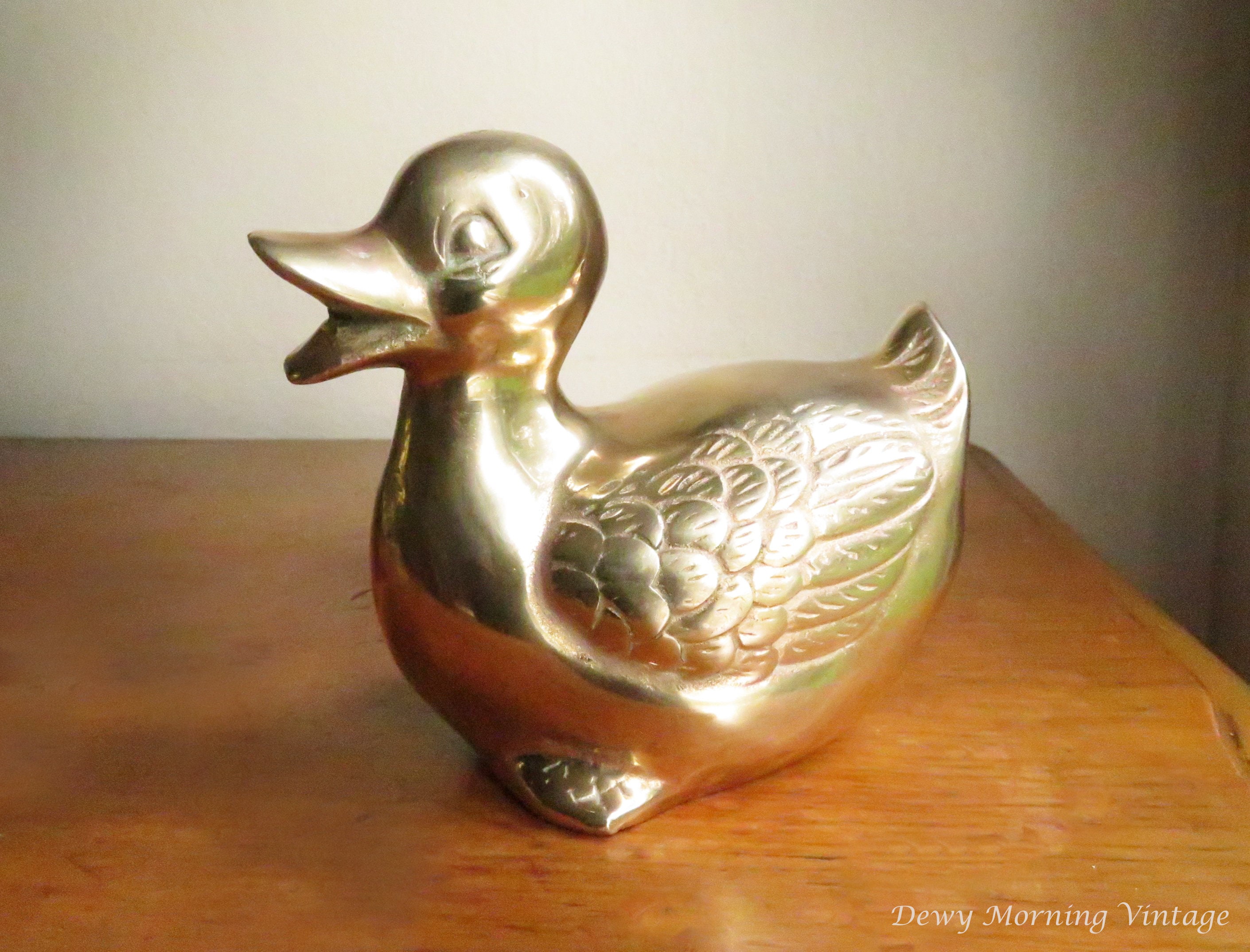 Vintage Brass Woodland Animal Figure Mid Century Statue Baby Nursery Decor Duckling Duck Figurine Bird Paperweight