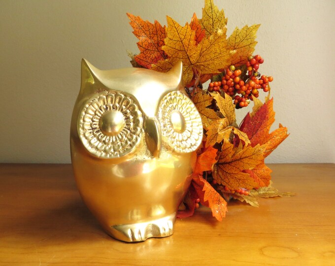 Vintage Large Brass Owl Figurine Gold Owl Statue Heavy Brass Etsy