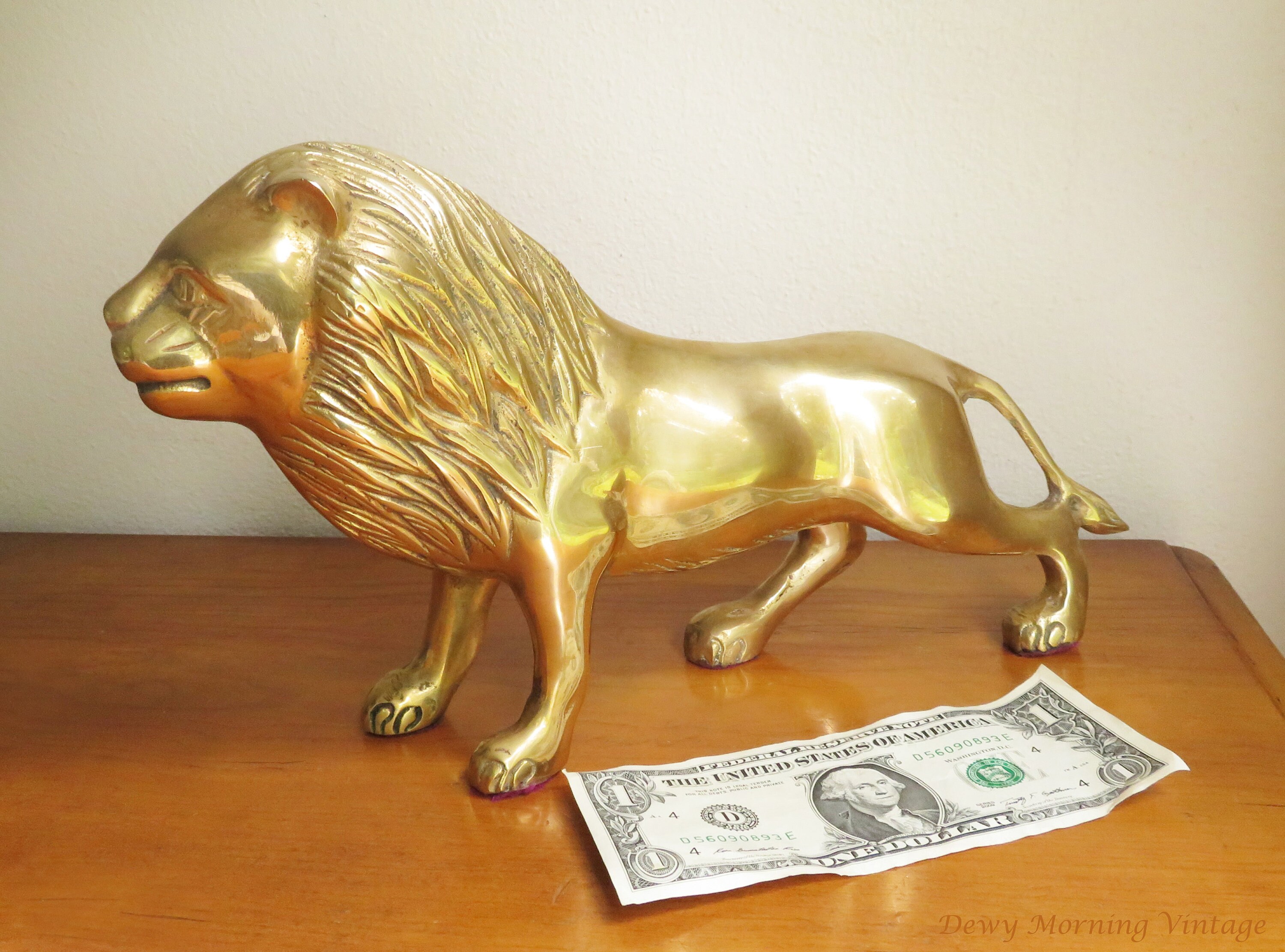 Vintage Brass Lion Figurine, Large Wild Cat Statue - Etsy
