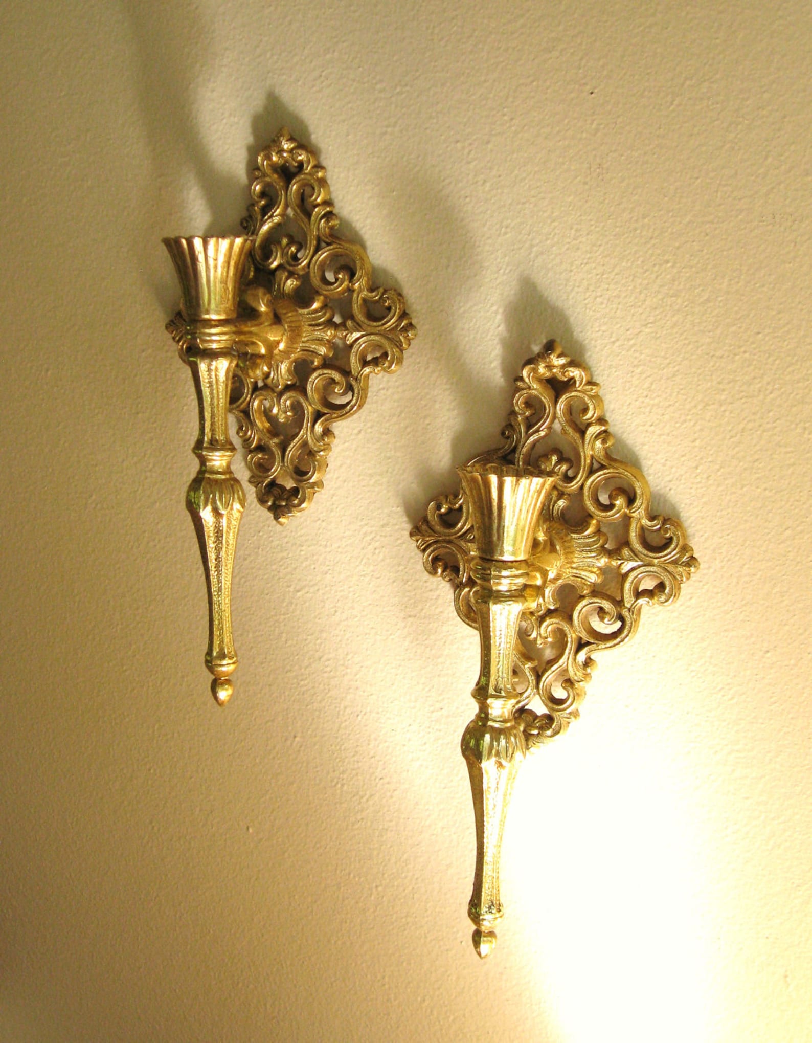 Vintage Ornate Gold Wall Sconces Hollywood Regency Sconces Etsy