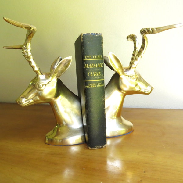 Vintage Brass Antelope Bookends, Hollywood Regency, Impala Bookends, Gazelle, Ram, Deer, Mid Century Bookends