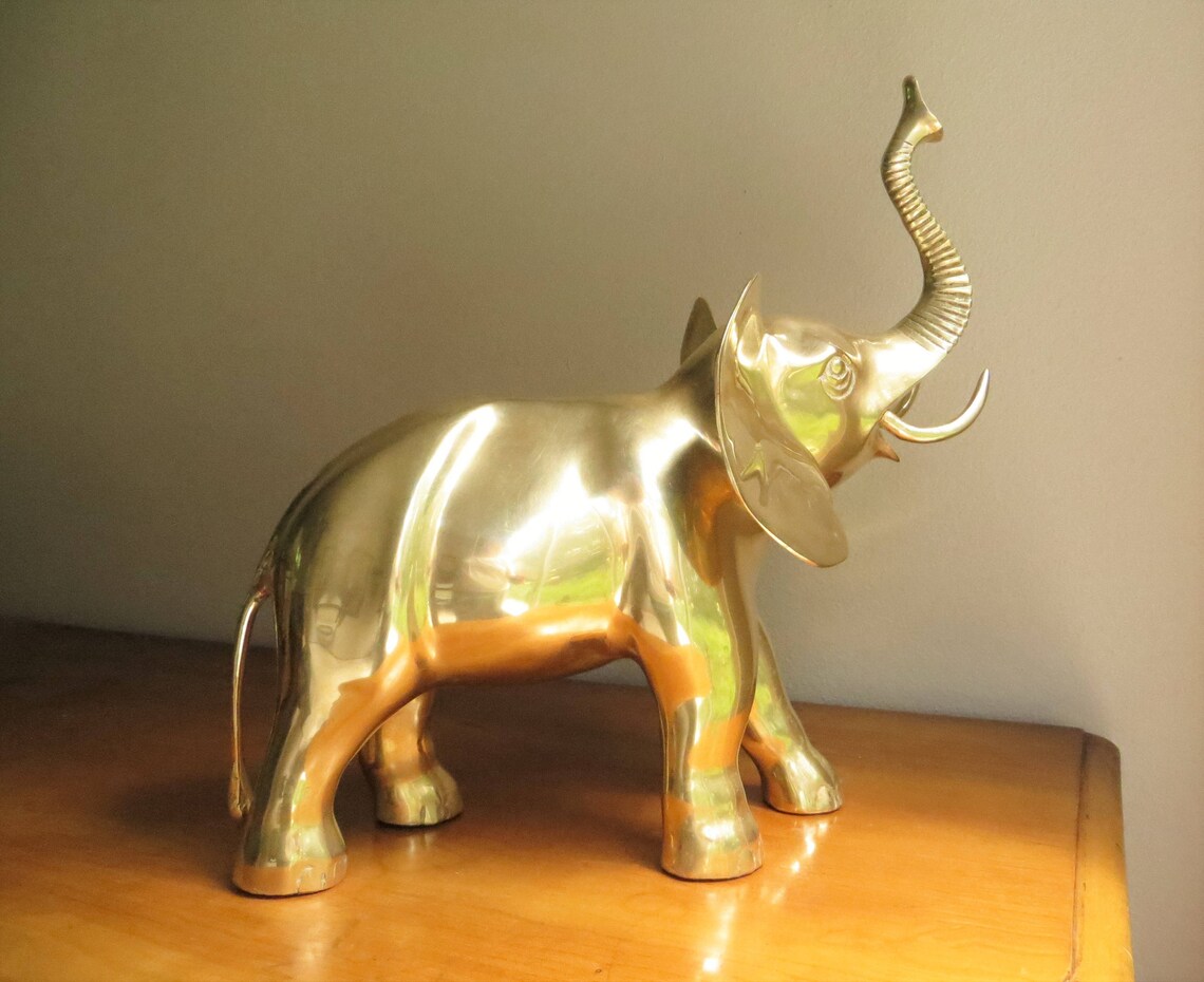 Vintage Large Brass Elephant Figurine Elephant Statue Brass Etsy