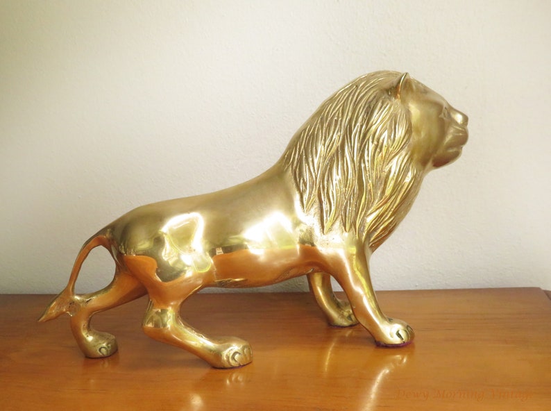 Vintage Brass Lion Figurine, Large Wild Cat Statue - Etsy